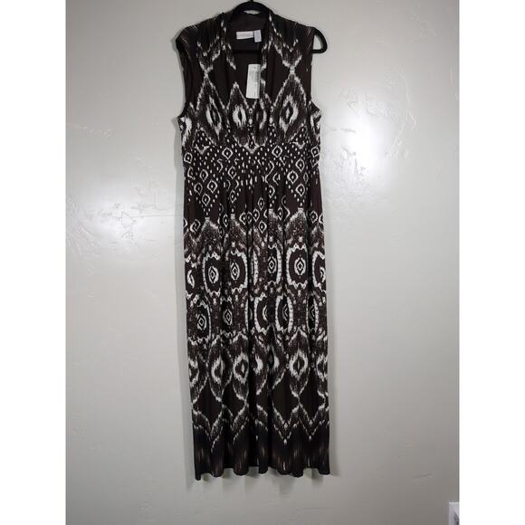 NEW Chico’s Dress Size 2 (US 12) Medallion Haze Morgan Maxi Stretchy Dress Brown - Picture 9 of 10